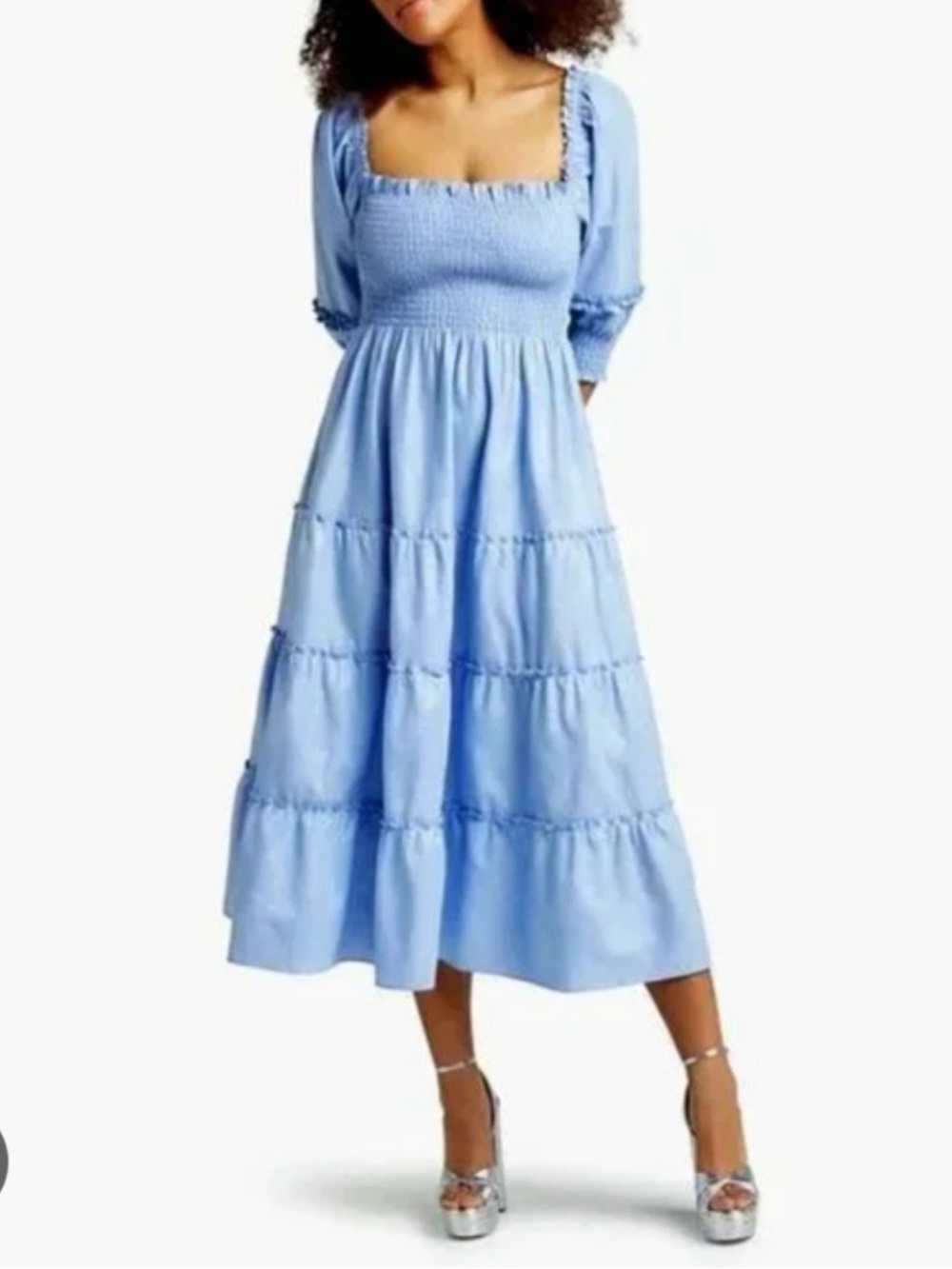 Hill House Home Nesli Nap Dress Blue Metallic Smocked Midi